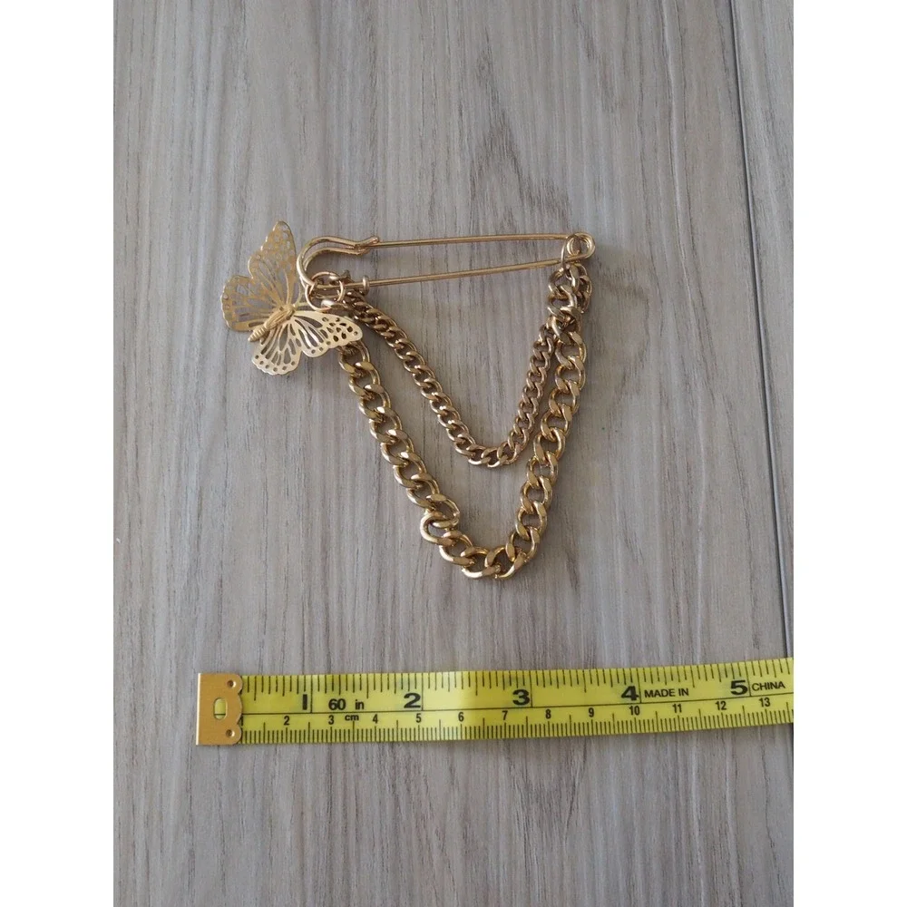 Gold Butterfly Safety Pin Chain Brooch Y2K Cottagecore Punk Jewelry Fairycore